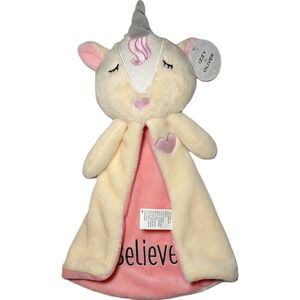 Izzy & Oliver Unicorn Believe Baby Security Blanket Lovey Beige Brown Pink Heart